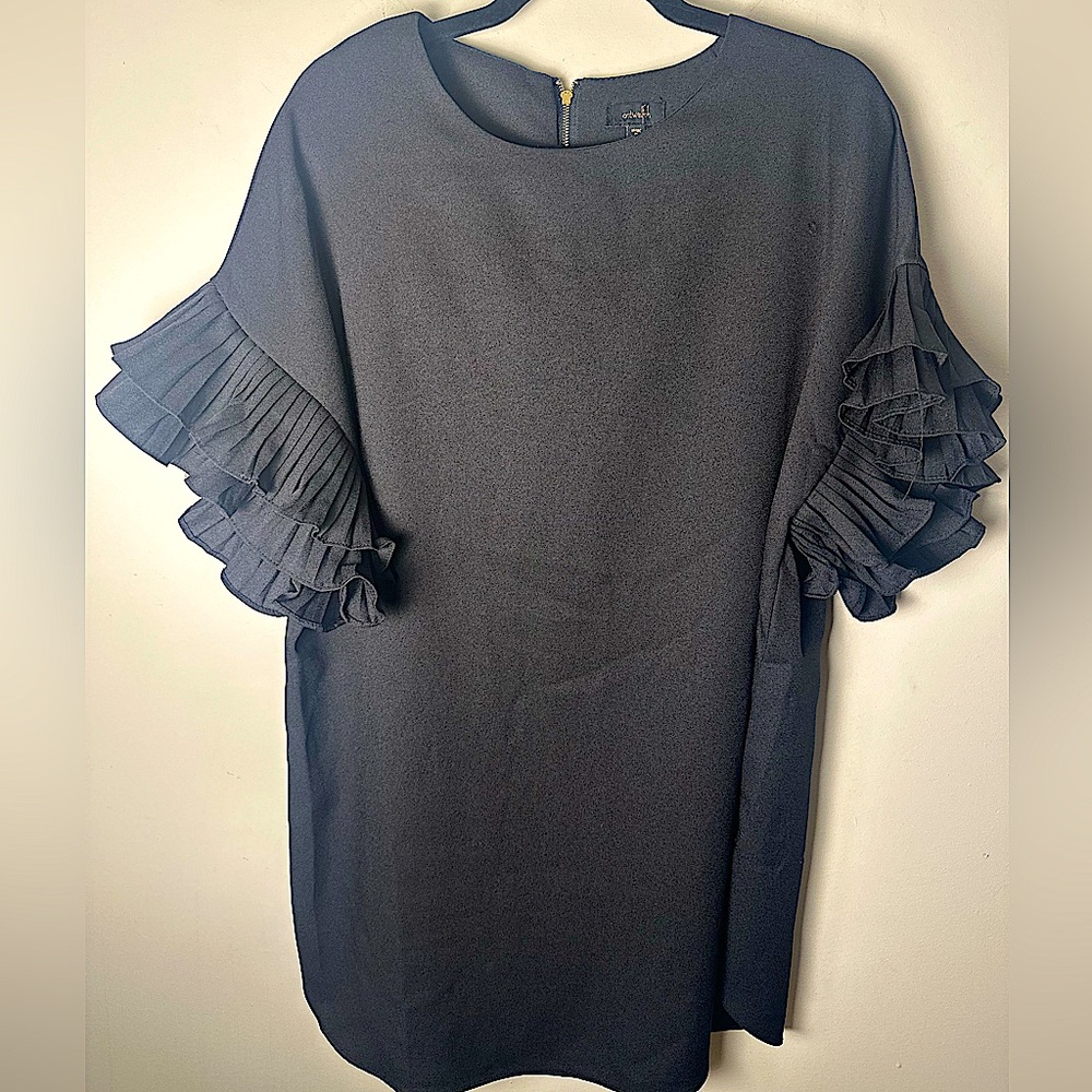 ON TWELFTH Chic Women’s Black Ruffled Flutter Sleeve Shift Swing Dress Sz Medium